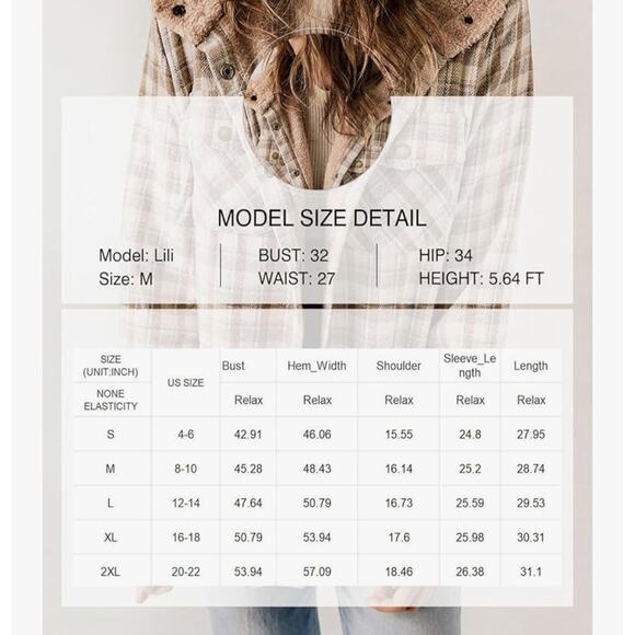 Dokotoo Women’s Plaid Shacket Jacket Small Hooded Button Down Fleece Lined Coat - Picture 4 of 4